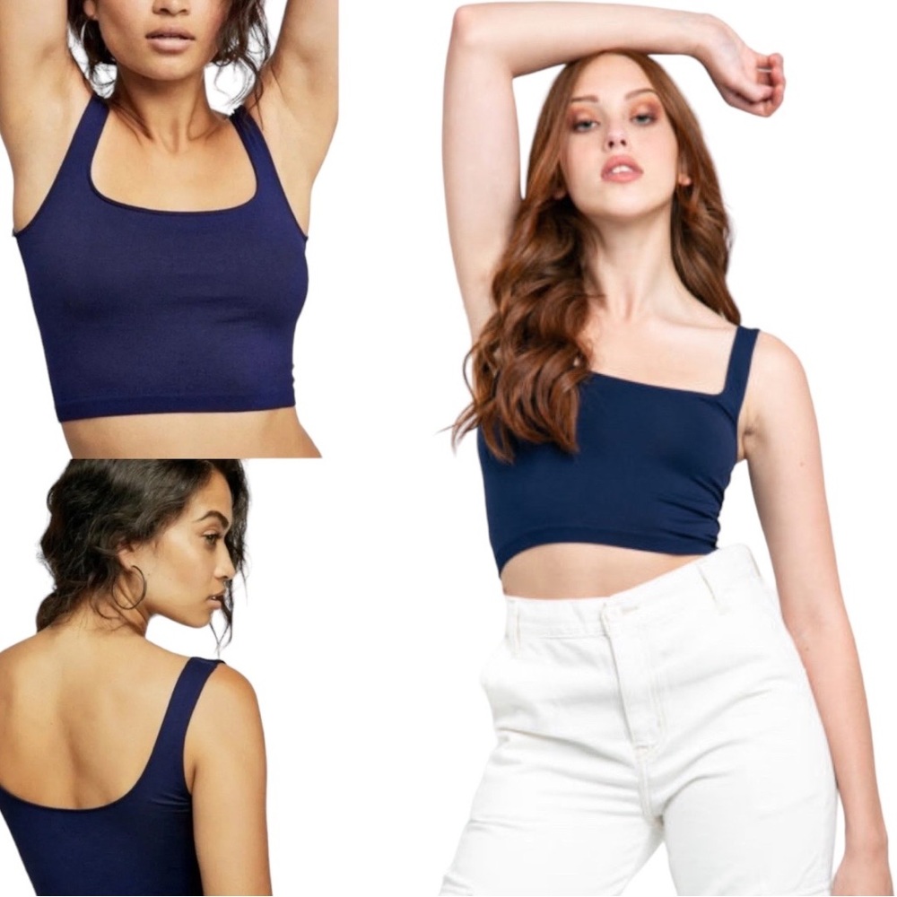 NEW Free People Navy Scoop Neck Crop Women’s Size XS/S NWT - Picture 1 of 3